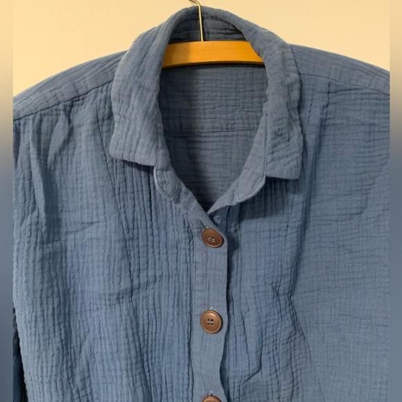 Free People blue midi tie front blouse - Picture 2 of 3